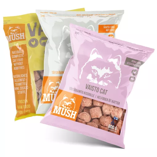 Mush Cat YELLOW-PINK-WHITE Multipack barf menü cicáknak 3*800g
